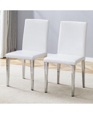 Two PU Dining Chairs with Silver Metal Legs (Set of 2)