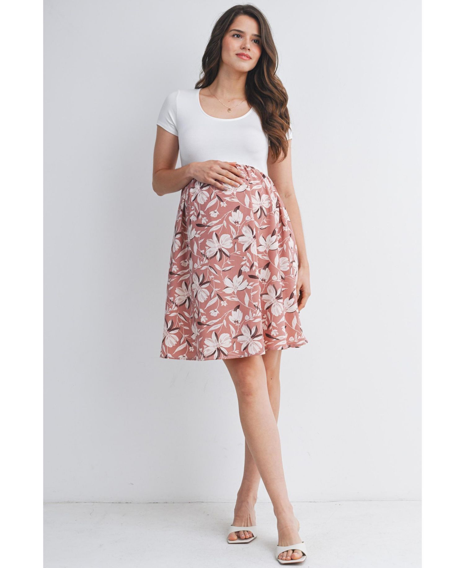 Women's Floral Scoop Neck Short Sleeve Dress with Pockets