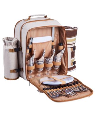 4-Person Picnic Backpack with Insulated Cooler, Blanket and Tableware Set