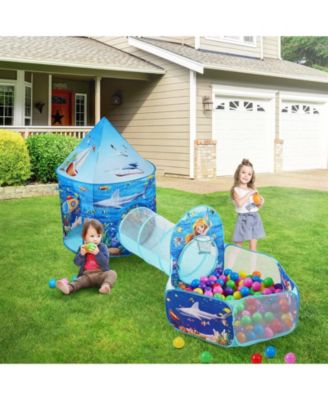 3-in-1 Kids Play Tent with Tunnel and Basketball Hoop