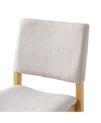 Upholstered Stackable Dining Chairs Set of 2 - Linen Fabric, Solid Wood Frame