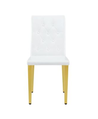 4-pack White PU dining chairs, ergonomic buckle backrest, 35"H, gold legs.