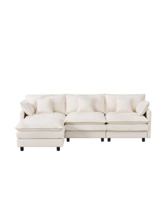 101.9" 3-seater cashmere sofa w/ movable footstool, modular.