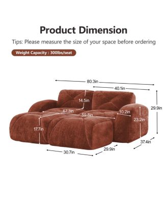U-shaped Boneless Sofa, Soft Velvet, Tufted, 32D Sponge, No Assembly.