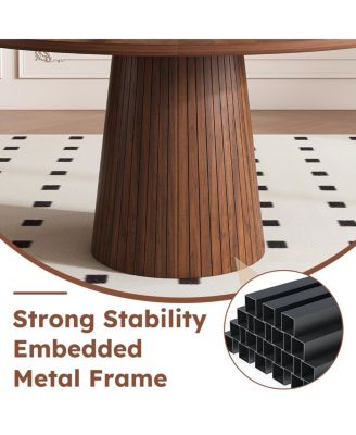 Round Farmhouse Dining Table with Wood Base.