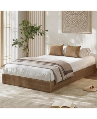Bed Frame, Wood Platform Bed with Fluted Design, Low Profile BedFrame, Minimalist Bed Base with Noise-Free, Easy Assembly, No Box Spring Needed