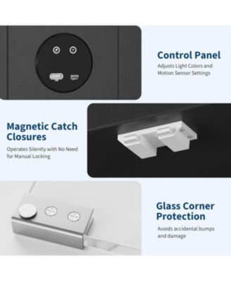 Glass Display Cabinet, 4 Tier Curio Cabinets with 3 Color Lights, Corner Bookcase for Collectibles, Storage Cabinets with Human Body Sensor