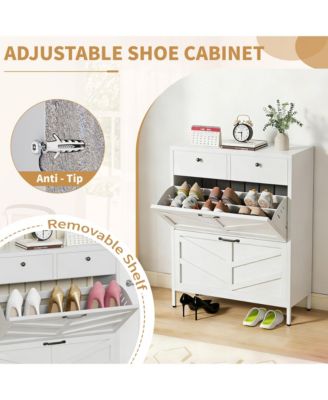 Shoe Storage Cabinet - Hidden Slim Shoe Organizer Rack with 2 Flip Drawers and 2 Drawers for Hallway, Entryway