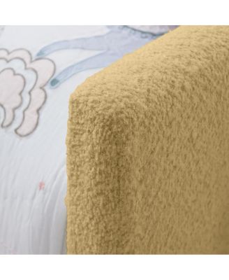 Twin Size Upholstered Platform Bed with Rabbit Ear Headboard & Safety Rail