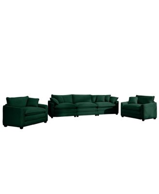 Luxurious Green Corduroy Sofa Set - 2 Single, 1 3-Seater