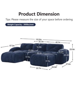 U-shaped Boneless Sofa, Tufted, 32D High Density Sponge