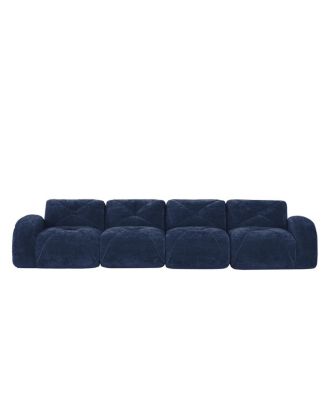 Streamdale 140" Blue Velvet Boneless Tufted Sofa with Ergonomic Design & Anti-Slip Bottom