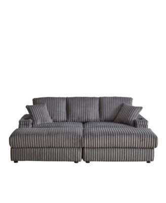 Streamdale 84" Corduroy 3-Seater Sofa w/ Pillows, Ottomans, Storage & Cup Holders