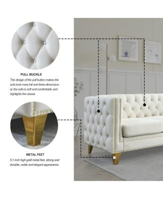 Streamdale Velvet Sofa for Living Room, Tufted Square Arm Couch, Modern Upholstered Button Couch