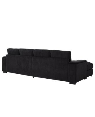 Streamdale Black 4-Seat Corduroy Sectional Sofa Couch with 2 Ottomans