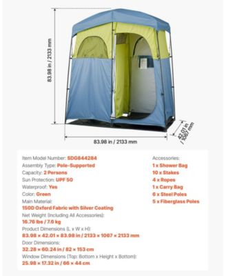 2-Room Camping Shower Tent with Shower Bag and Carry Bag