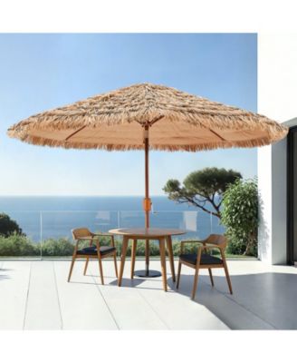 9 Ft Thatched Tiki Patio Umbrella with Tilt and Metal Ribs