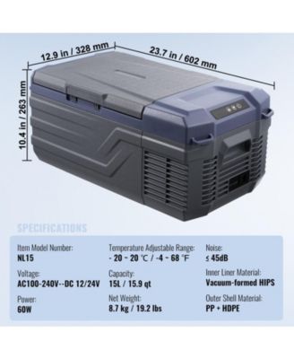 15 L 12 Volt Single Zone Car Refrigerator with -4°F to 68°F Range