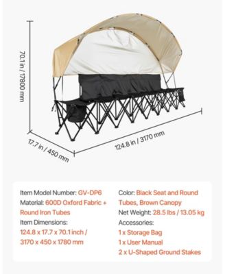 6-Seat Portable Folding Sports Bench with Sunshade and Cup Holders