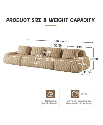 Modern Modular Sectional Sofa, Flannelette, Oversized 4-Seater, Deep Seat