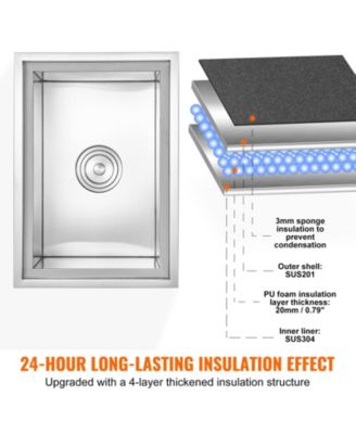 20 x 14 x 12 Inch Drop-In Stainless Steel Ice Chest, 40 Qt with Lid