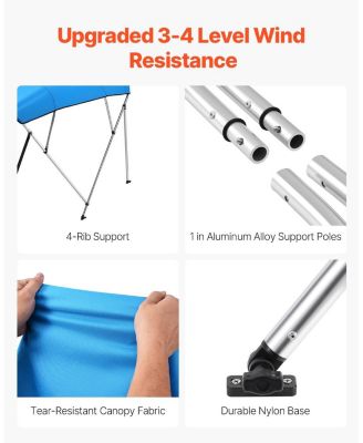 4 Bow Boat Bimini Top 8 Ft with Aluminum Frame