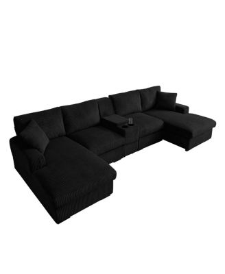 U Shaped Cloud Couch Sectional Sofa, 126" Oversized Comfy Cloud Sofa with Console