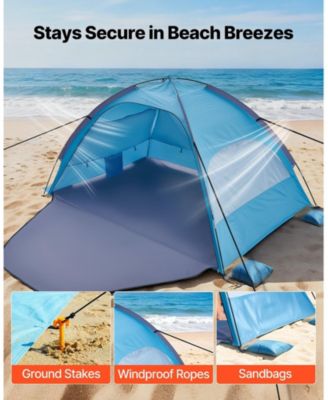 4-Person Beach Tent Sun Shelter with UPF 50+ Protection and Sand Pockets