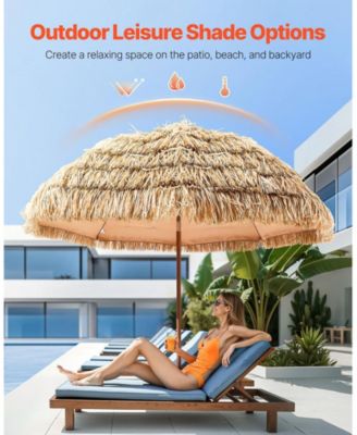 8 Ft Thatched Tiki Patio Umbrella with Tilt and Metal Ribs