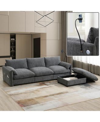  96.5" L-Shaped Sectional Sofa w/ Storage Ottoman, USB Charger & Phone Holder