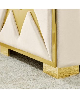  Luxurious Velvet Sofa with Geometric Gold Hardware & Metal Feet