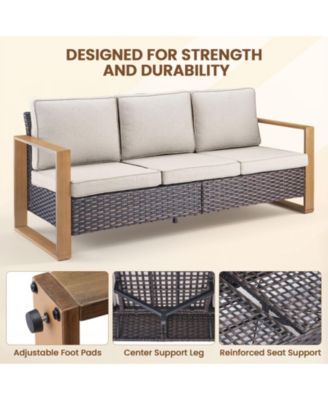 Outdoor Patio Couch, 3 Seater Outdoor Wicker Sofa with High Back, Deep Seating, Wide Armrest, Thickened Cushions, Patio for Deck, Porch Use