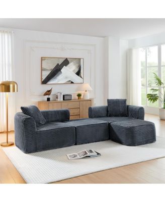 Streamdale 114" Gray Cloud Sectional Couch with L-Shape Chaise & Movable Ottoman