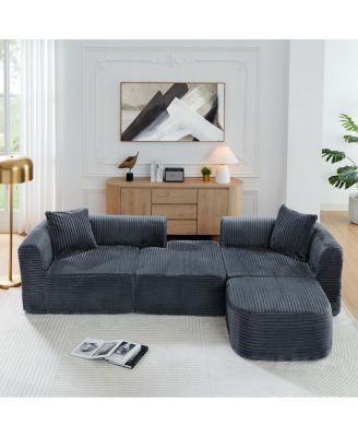 Streamdale 114" Gray Cloud Sectional Couch with L-Shape Chaise & Movable Ottoman