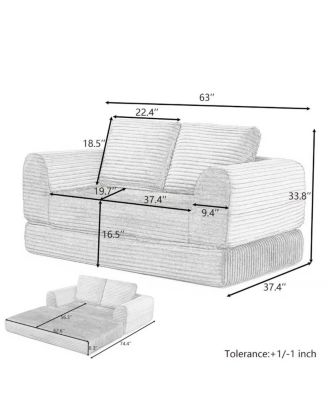 2-in-1 Folding Convertible Sofa Bed, Modern Corduroy Sleeper Couch with 2 Pillows