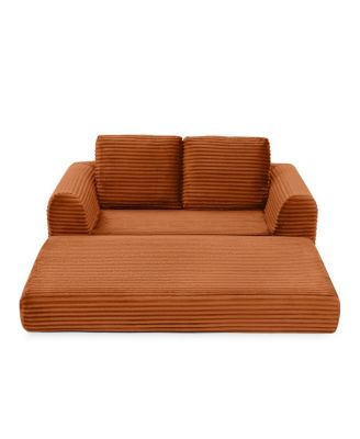  2-in-1 Folding Convertible Sofa Bed, Modern Corduroy Sleeper Couch with 2 Pillows,