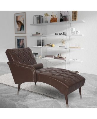 PU Chaise Lounge Armchair with Pillow and Wood Legs