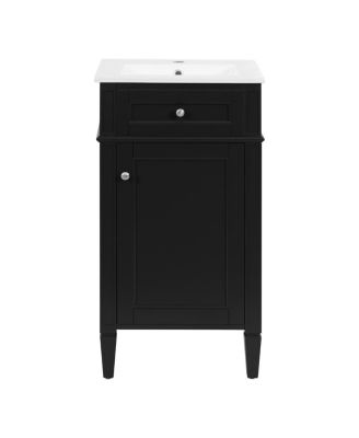 18" Bathroom Vanity with Ceramic Sink, Compact MDF Storage, Soft Close Door, Modern French Style for Small Bathroom