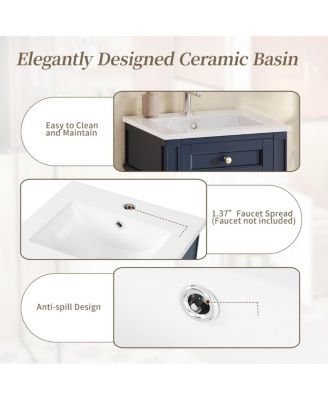 18" Bathroom Vanity with Ceramic Sink, Compact MDF Storage, Soft Close Door, Modern French Style for Small Bathroom