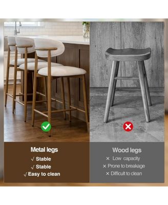 Set of 2 Counter Height Bar Stools, Upholstered Modern Barstools with Metal Legs