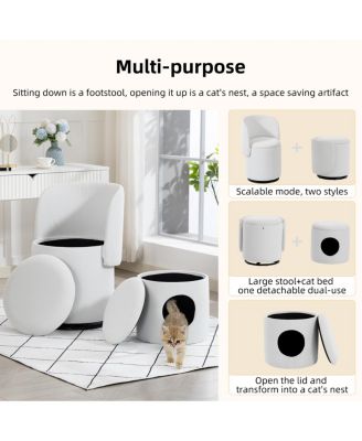 Stylish Swivel Barrel Chair with Storage & Free Cat Bed