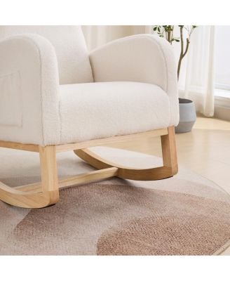  Sherpa Rocking Chair with Side Pocket & Rubber Wood Legs