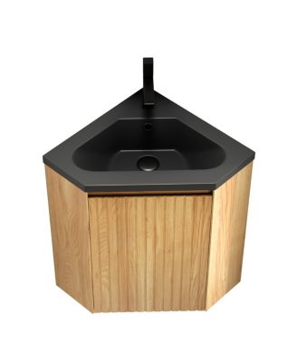 21" Corner Bathroom Vanity with Sink, Triangular Resin Basin, Soft Closing Door, Pre-assembled Small Space Storage Cabinet