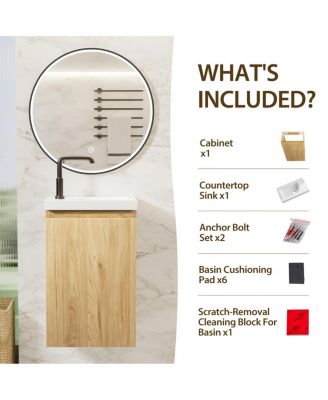 16" Wall Mounted Bathroom Vanity with Integrated Stone Sink Top, Modern Floating Design, Soft Close Door for Small Bathrooms