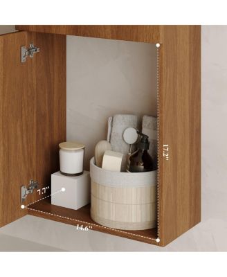 17.6" Small Floating Bathroom Vanity with Ceramic Sink, Walnut Wall Mounted Soft-Close Cabinet for Small Bathroom