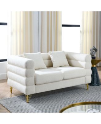 Streamdale 60" Oversized 2-Seater Sectional Sofa, White Teddy