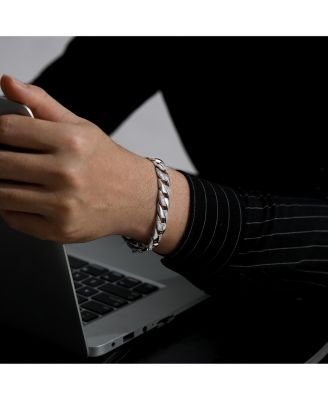 Sterling Silver Iced Out CZ Pave Braided Cuban Chain Bracelet