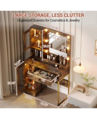 LED Lighted Makeup Vanity Desk with Built-in Power and USB Ports