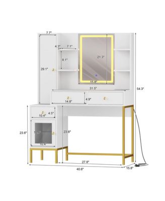 Modern Makeup Vanity Set with 3-Mode Lighted Mirror, Stool, 3 Drawers and Cabinet