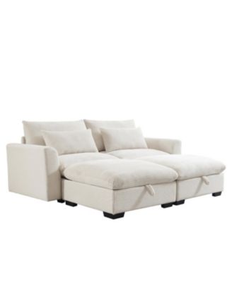 Corduroy 2-Seater Sofa with Storage Footrests
